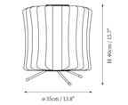 Clérachic table lamp dimension drawing, 3 of 4, every measurement marked in centimetres and inches.