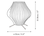 Clérachic table lamp dimension drawing, 4 of 4, every measurement marked in centimetres and inches.