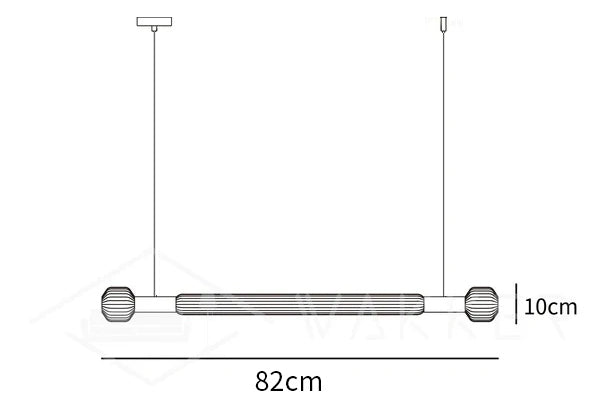 Dimension drawing of the cipher pendant light, in outline against white.