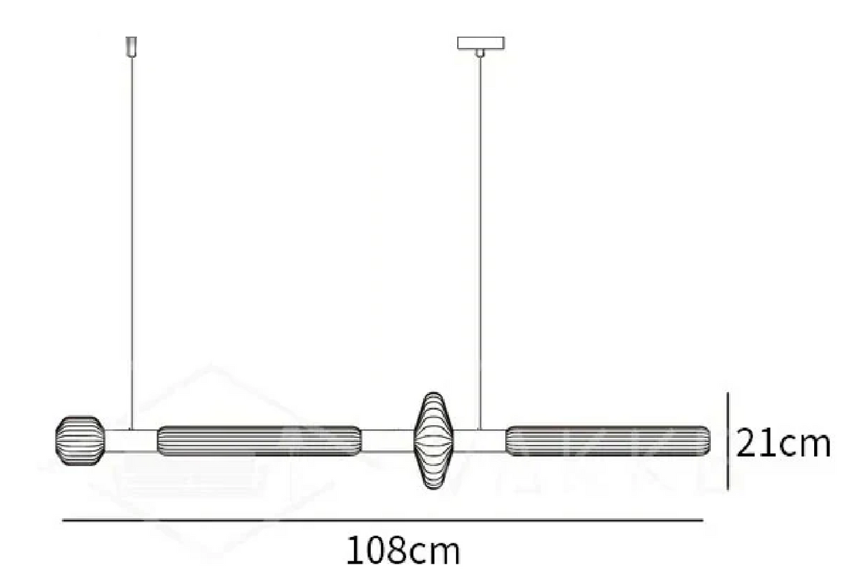 Dimension drawing of the cipher pendant light, in outline against white.