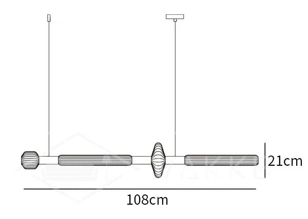 Dimension drawing of the cipher pendant light, in outline against white.