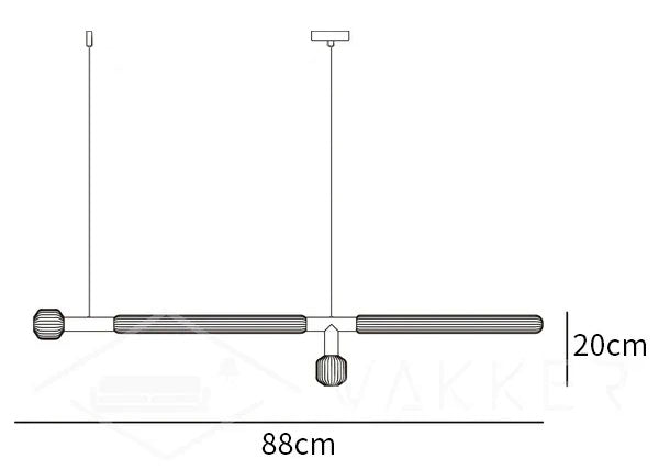 Dimension drawing of the cipher pendant light, in outline against white.