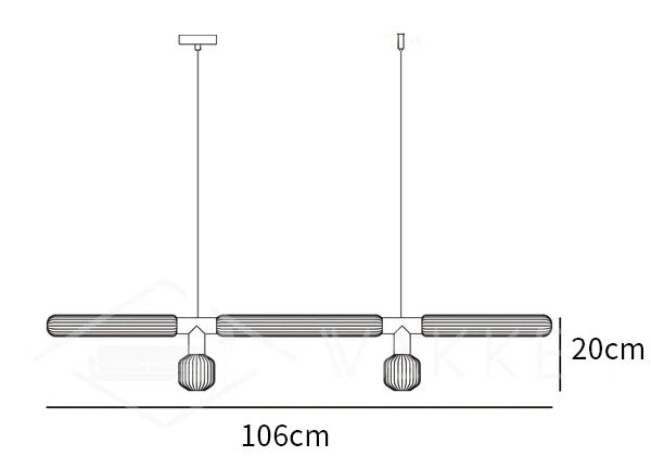 Dimension drawing of the cipher pendant light, in outline against white.