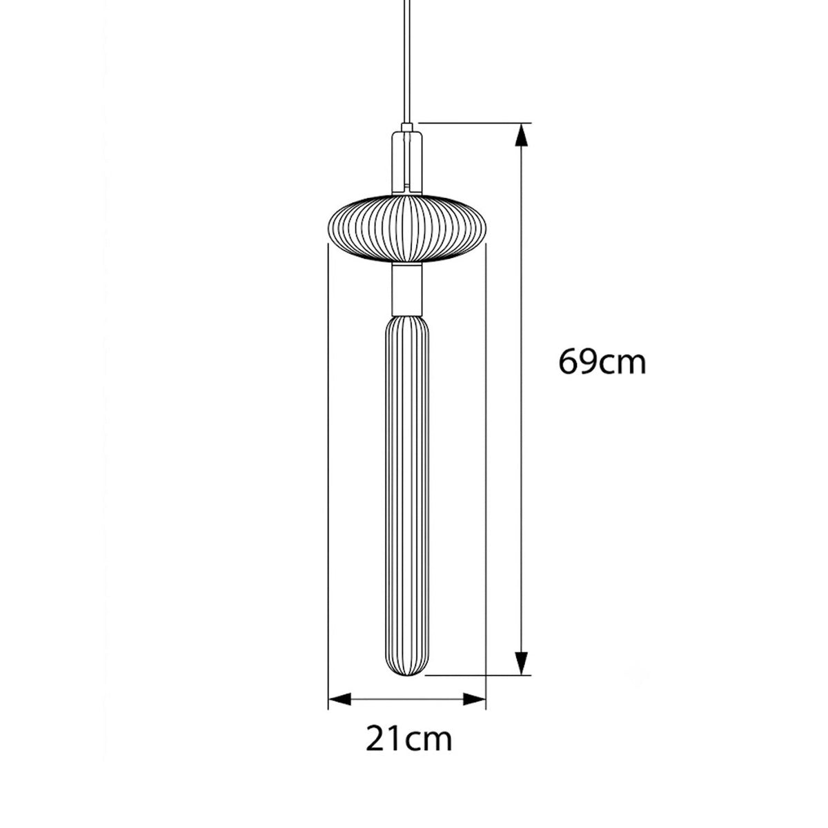 Dimension drawing of the cipher pendant light, in outline against white.