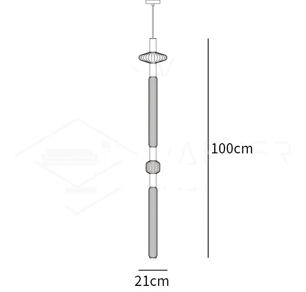 Dimension drawing of the cipher pendant light, in outline against white.