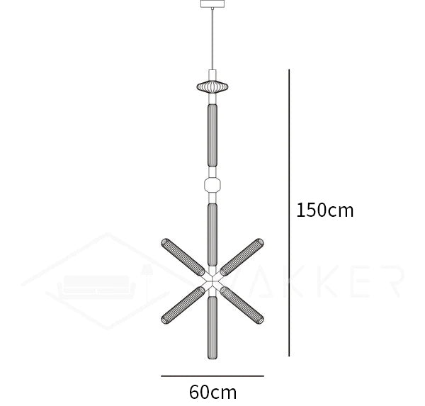 Dimension drawing of the cipher pendant light, in outline against white.