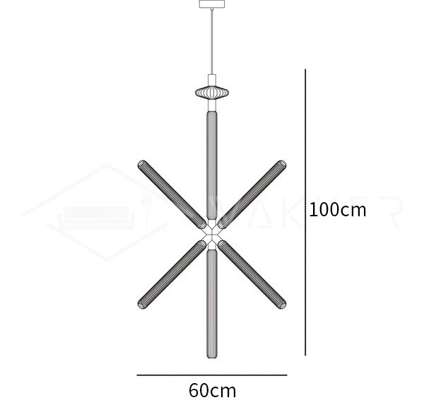 Dimension drawing of the cipher pendant light, in outline against white.