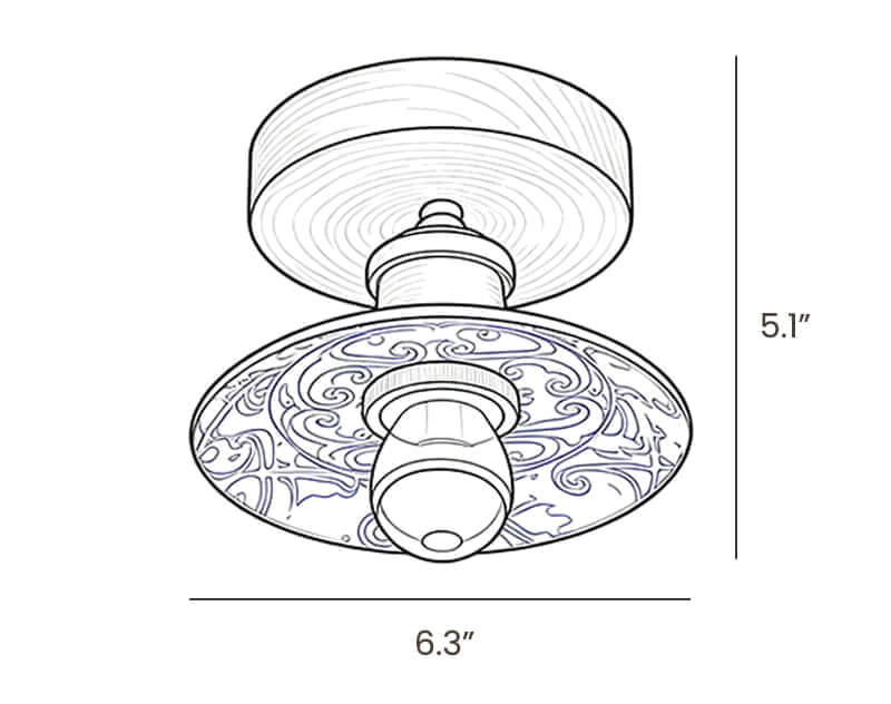 Dimension drawing of this Clérachic ceiling light, with its height and width marked.