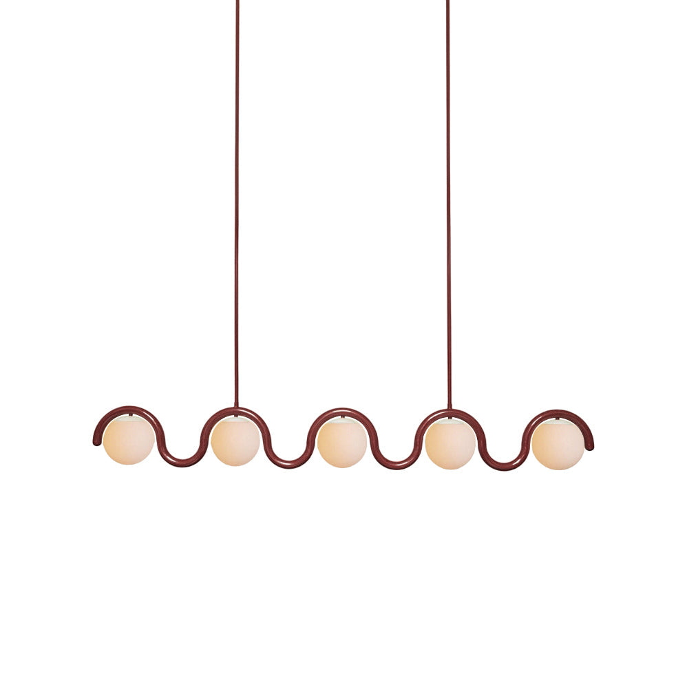 Clérachic Citheis five-head chandelier in burgundy on white, full wave profile visible.