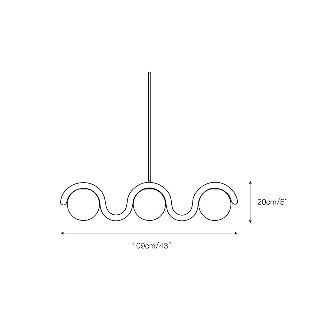Dimension drawing of the three-head Clérachic Citheis, 109cm/43in wide and 20cm/8in tall.