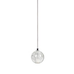 A single clear glass sphere of this Clérachic pendant light on one thin cord against a white backdrop.