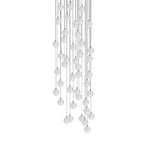 A tall, narrow mass of clear spheres from this Clérachic pendant light hangs at varied heights on a white backdrop.