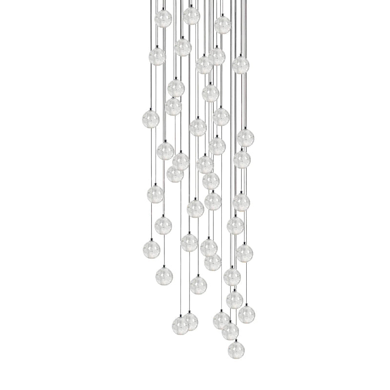 The fullest cluster of this Clérachic pendant light, dozens of clear spheres hung close together on white.