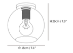 Dimension drawing of this Clérachic flush mount with a round globe shade, marked 20 cm high and 18 cm across.