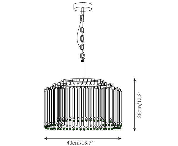Dimension drawing of this Clérachic chandelier, with its 26 cm height and 40 cm width marked.