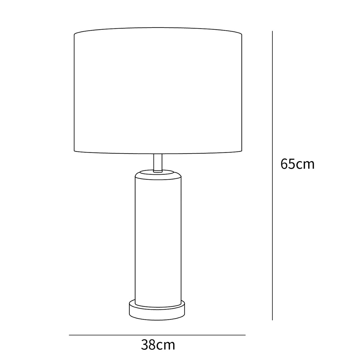 Dimension drawing of the cliff table lamp, in outline against white.