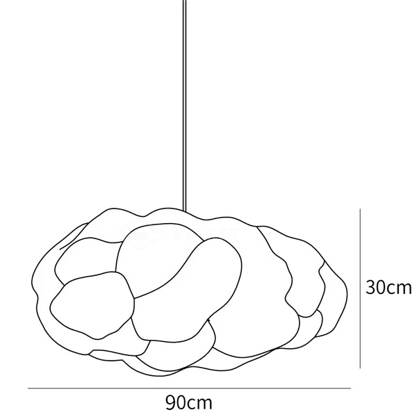 Dimension drawing of the cloudy pendant light, in outline against white.