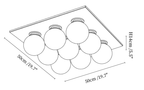 Clérachic ceiling light dimension drawing, every measurement marked in centimetres and inches.