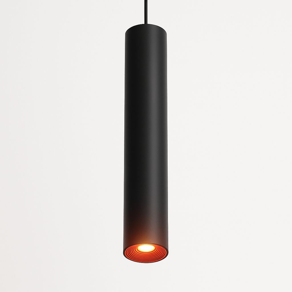 Clérachic cluster pendant light in matte black, its underside glowing warm white against a plain white backdrop.