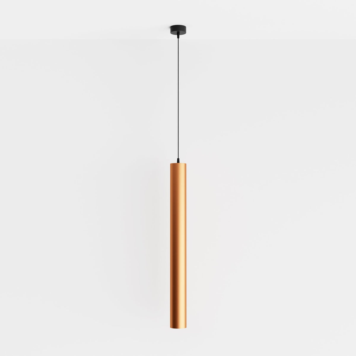 Clérachic cluster pendant light in brushed gold drops on a slim cord from a round black ceiling canopy on white.