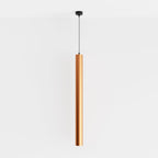 Clérachic cluster pendant light in brushed gold hangs on a fine cord from a round black canopy on white background.
