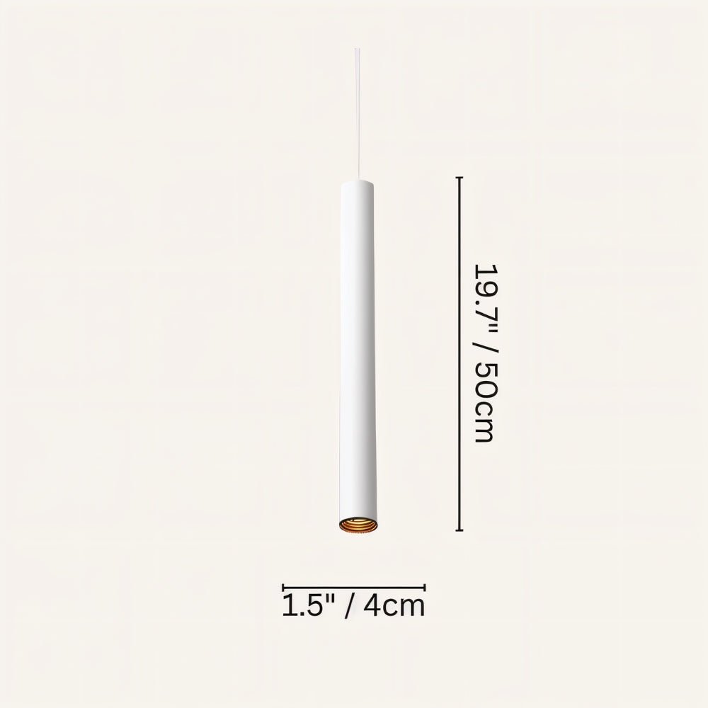 Clérachic cluster pendant light dimension diagram for the matte white 50 cm drop, 4 cm diameter, on a cream ground.