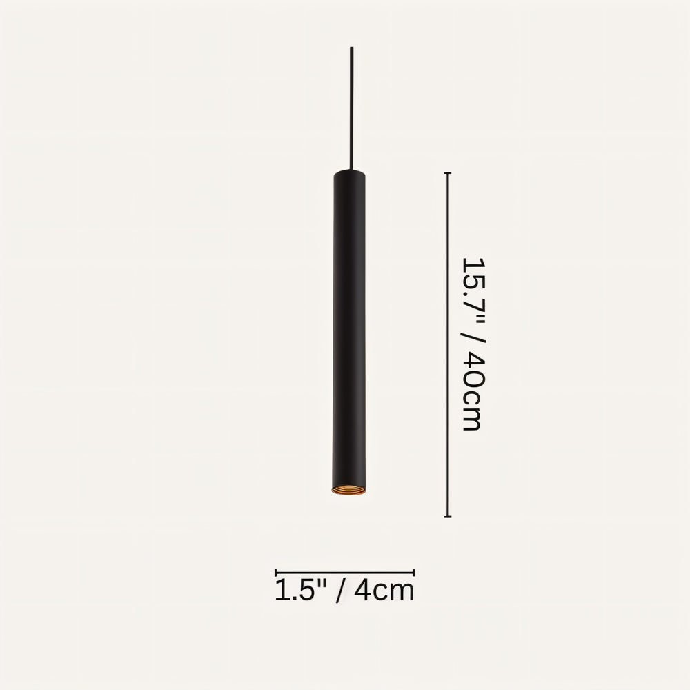 Clérachic cluster pendant light dimension diagram for the matte black 40 cm drop, 4 cm diameter, on a cream ground.