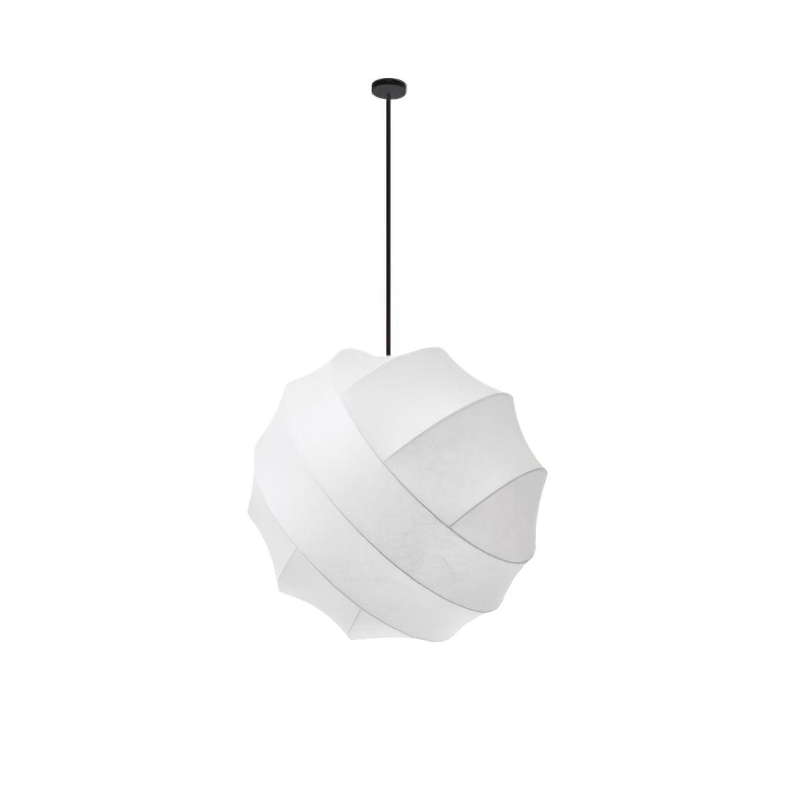 Clérachic globe pendant light shown with its round black ceiling canopy and the straight black stem it hangs from.