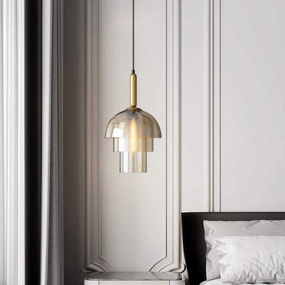 Clérachic Cognac Glass Pendant Light for Bedside — gallery 02, ModernCreativeDomeMulti LayerGlassHangingLig 6.