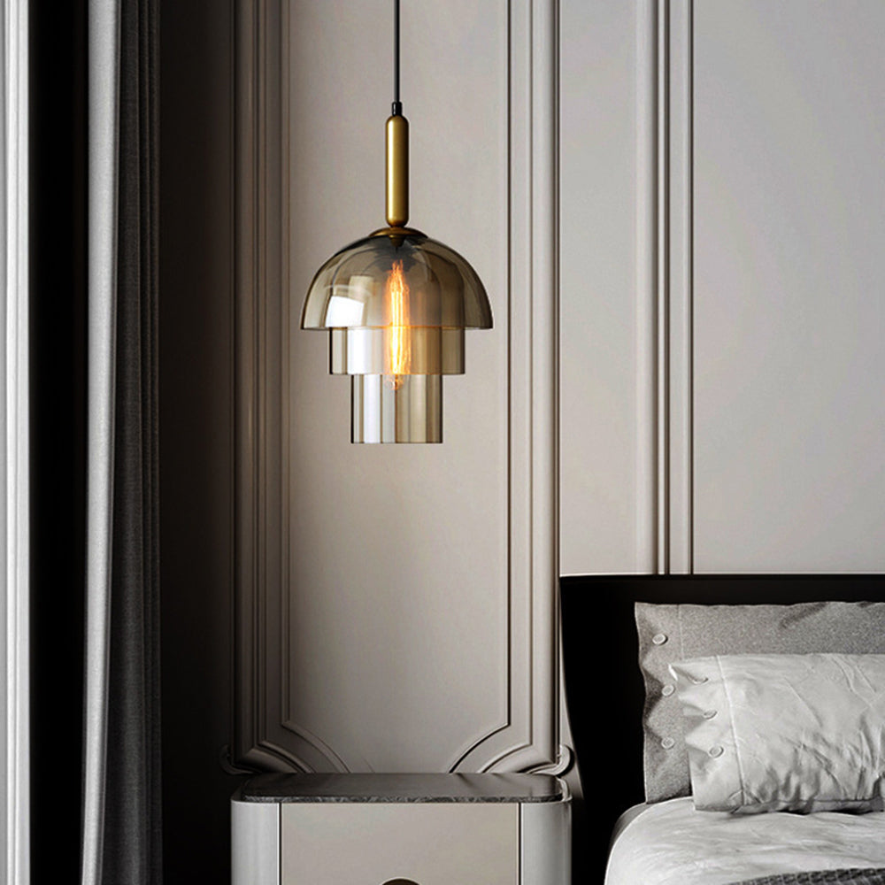 Clérachic Cognac Glass Pendant Light for Bedside — gallery 04, ModernCreativeDomeMulti LayerGlassHangingLig 7.