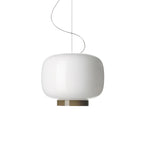 White glass shade with a grey-brown band beneath it, this Clérachic pendant on a plain white backdrop.