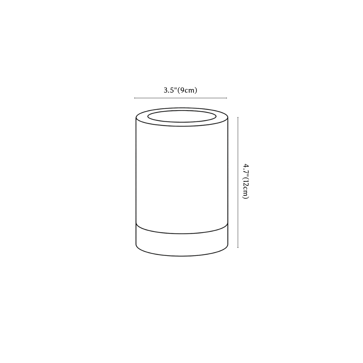 Clérachic table lamp dimension drawing, 1 of 2, every measurement marked in centimetres and inches.