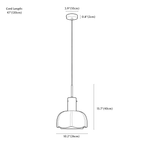Clérachic pendant light dimension drawing, every measurement marked in centimetres and inches.