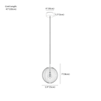 Clérachic pendant light dimension drawing, Small D5.9 15 cm x H7 18 cm, every measurement marked in centimetres and inches.