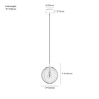 Clérachic pendant light dimension drawing, Large D7.9 20 cm x H9.8 25 cm, every measurement marked in centimetres and inches.