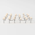 Clérachic solar mushroom stake lights, a cluster of cream glass mushroom caps on dark stems, linked by a woven cord, glowing warm white.