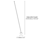 Clérachic floor lamp dimension drawing, every measurement marked in centimetres and inches.