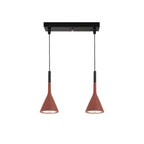 Two red-brown Clérachic cone pendants hung from a short black bar, with their cord sleeves in black.