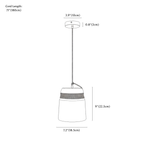 Clérachic pendant light dimension drawing, every measurement marked in centimetres and inches.