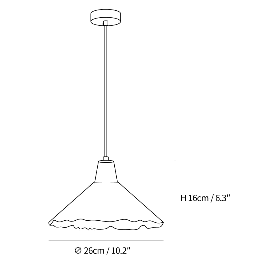 Dimension drawing of this Clérachic pendant in its widest size, with its height and width marked.