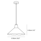 Dimension drawing of this Clérachic pendant in its widest size, with its height and width marked.