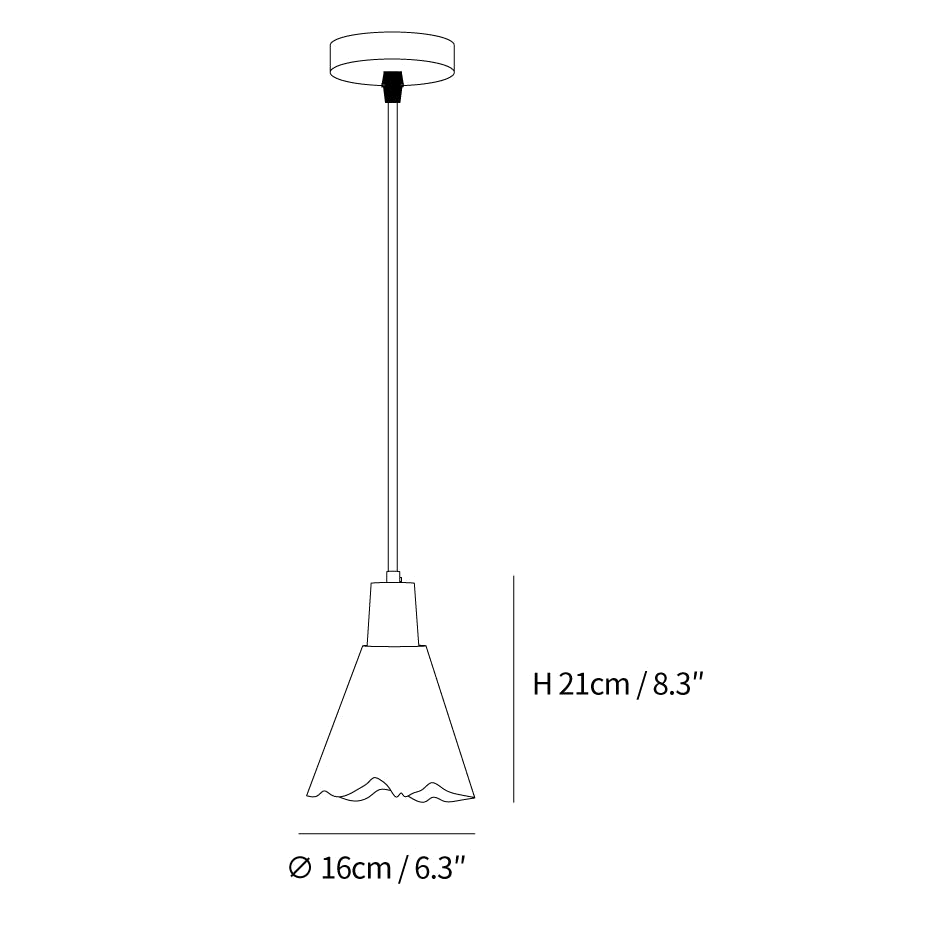 Dimension drawing of this Clérachic pendant in its bell-shaped size, with its height and width marked.