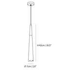 Dimension drawing of this Clérachic pendant in its long, narrow size, with its height and width marked.