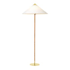 Slim-stemmed Clérachic floor lamp with a white cone shade and a flat round brass base, shown on a plain white backdrop.