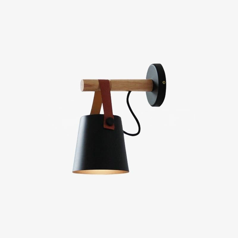 Black Clérachic wall light on a white background, shown at a smaller size with the wooden bar and wall plate.