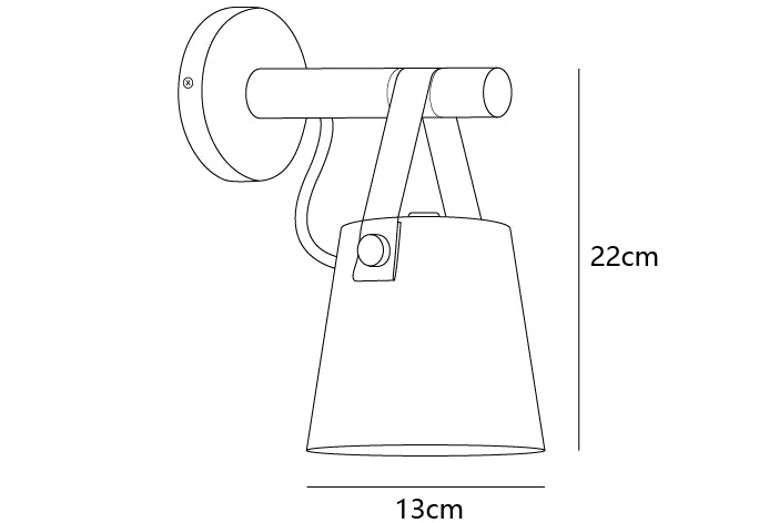 Dimension drawing of this Clérachic wall light, with its 22 cm height and 13 cm width marked.