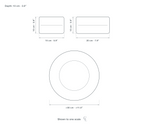 Technical dimension drawing of the Clérachic Copper Ceiling Light for Hallway, Flush Fitting, 30 cm Wide in 3 sizes — 15 × 10 cm (5.9 × 3.9″), 20 × 10 cm (7.9 × 3.9″), 30 cm (11.8″) across, drawn to one scale.