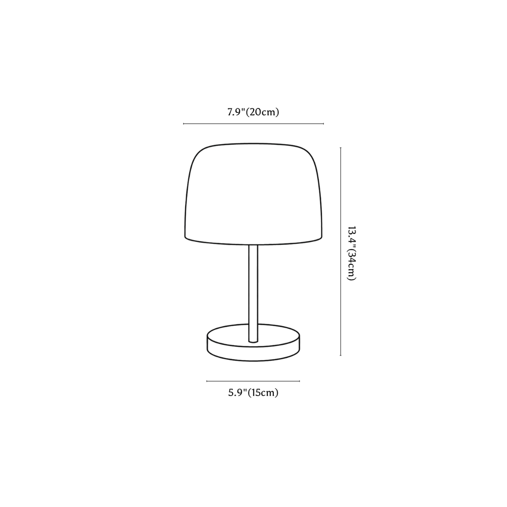 Clérachic table lamp dimension drawing, every measurement marked in centimetres and inches.