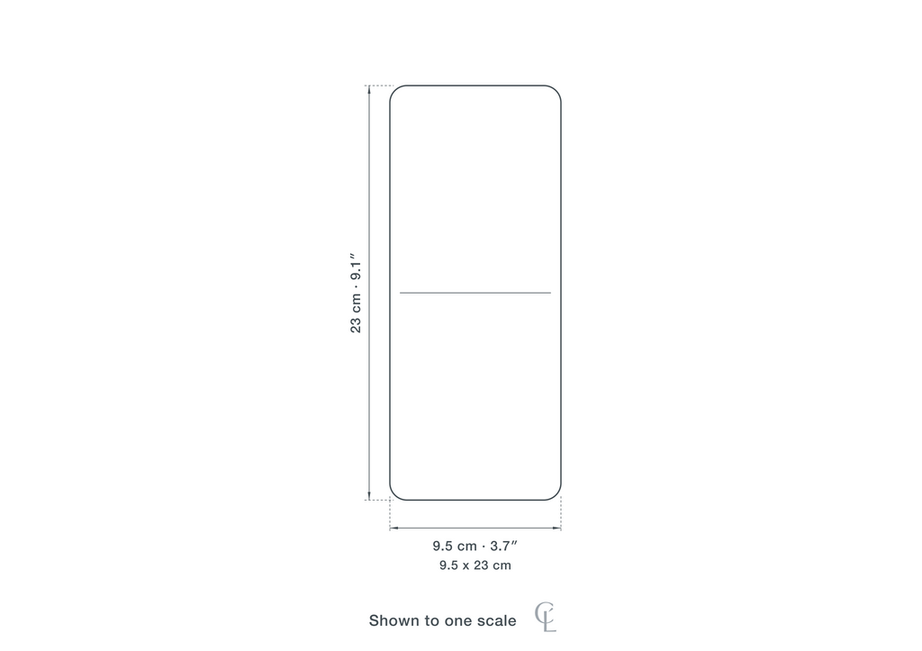 Technical dimension drawing of the Clérachic Copper Table Lamp for Nightstand, Dome Shade, 23 cm — 9.5 × 23 cm (3.7 × 9.1″), drawn to scale.