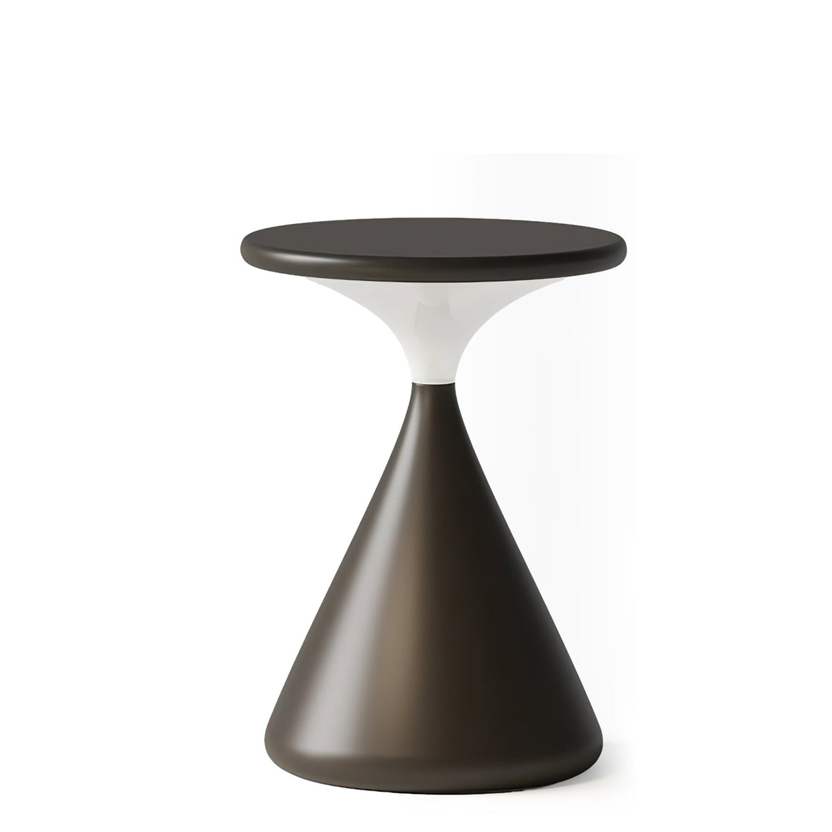 Black Clérachic table lamp, with its flat disc top and narrow glowing waist, on a plain white backdrop.